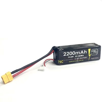 Акумулятор для FPV дронів - АКБ 14.8V 2200mAh 75С 4S (S) XT60 Uitra-High-Power Battery soft case, black